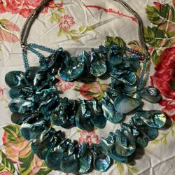 Fabulous Three Layer Turquoise Shell And Bead Necklace 