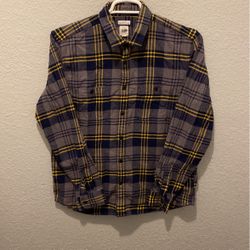 Gap Mens Flannel Shirt Size L Gray, Blue And Yellow Plaid.  #Y