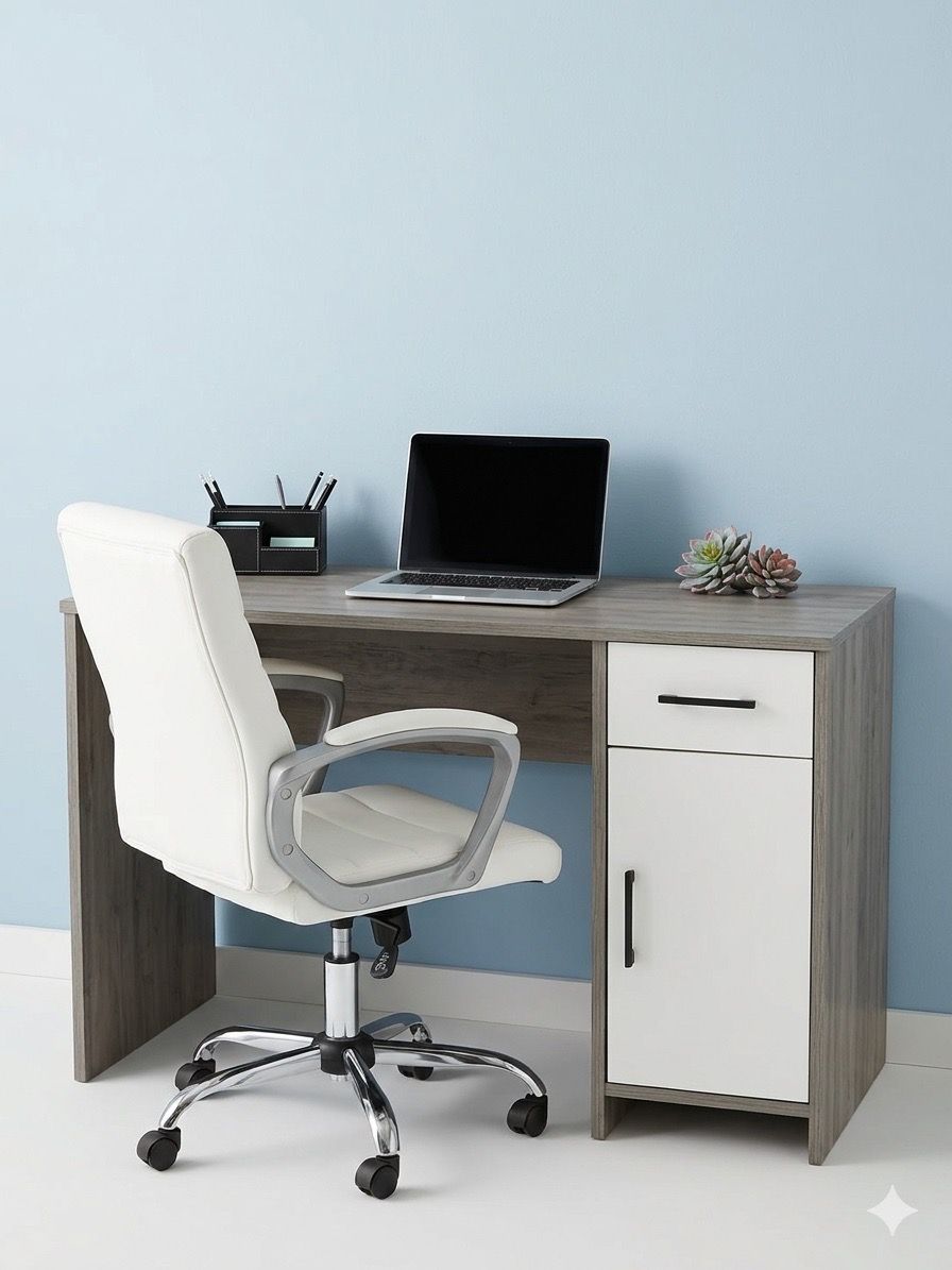 Brand New Mainstays Wood and Metal Desk with Drawer and Cabinet - Damaged