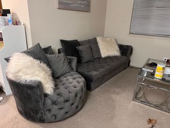 Tufted Sectional + Oversized Swivel Accent Chair
