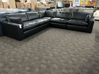 Large Comfy Black Leather Cloud Sectional 