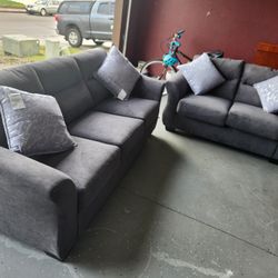 Dark Gray Sofa And Love Set