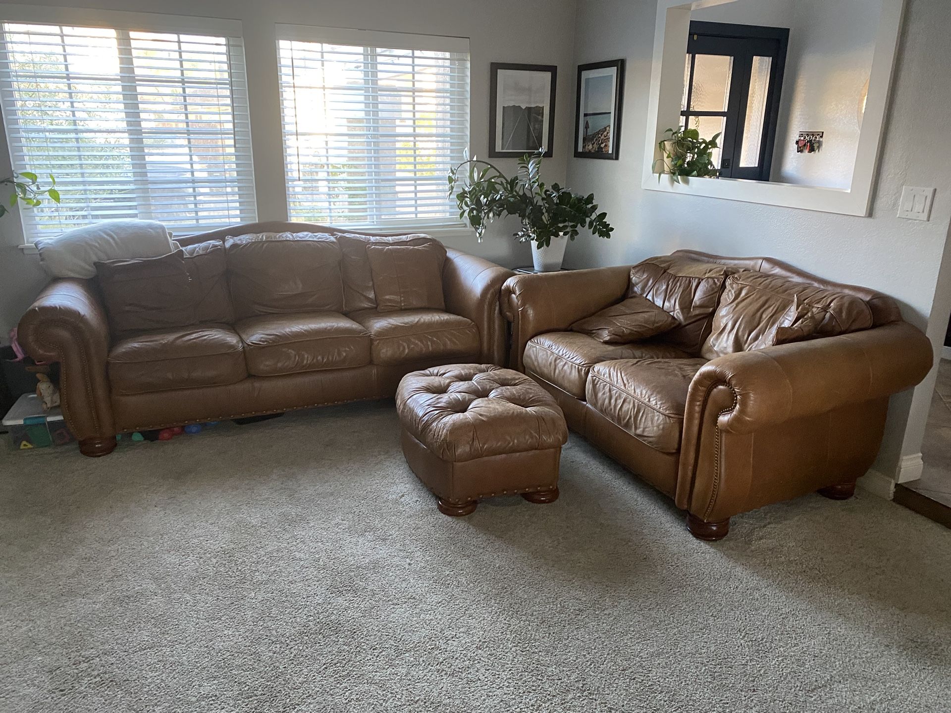 Real Leather Couch, Loveseat And Ottoman