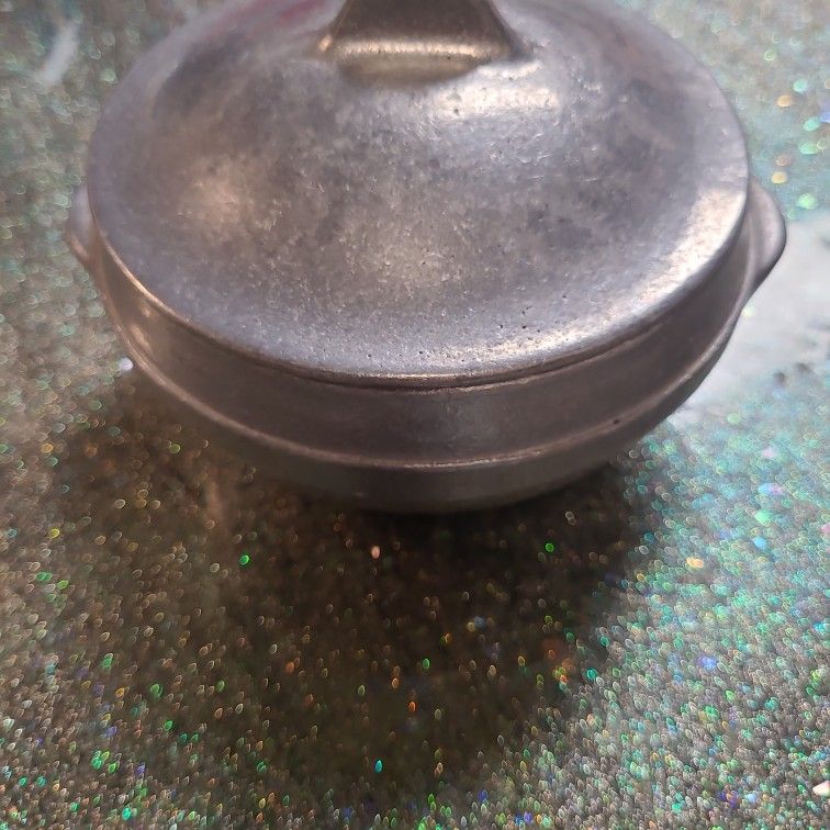 vintage solid pewter? porridge pot