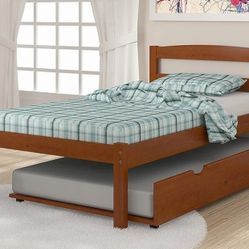 Solid Wood Light Espresso Twin Bed with Trundle And Mattresses