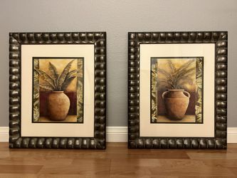 Pair Of Floral Flower In Vase Pictures W/ Frame