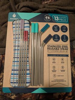 Manna 13-Piece Stainless Steel Reusable Straw Set