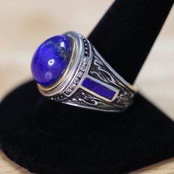 Men’s Lapis Lazuli Diamond Ring 14K Gold & Sterling Silver .30ct - Size 11.75