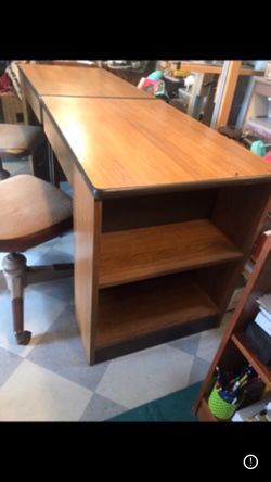 Vintage Mid Century Modern MCM Formica and Metal Desk with built in shelves and large drawer