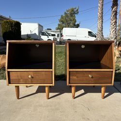Mid- Century Black Top Nightstands