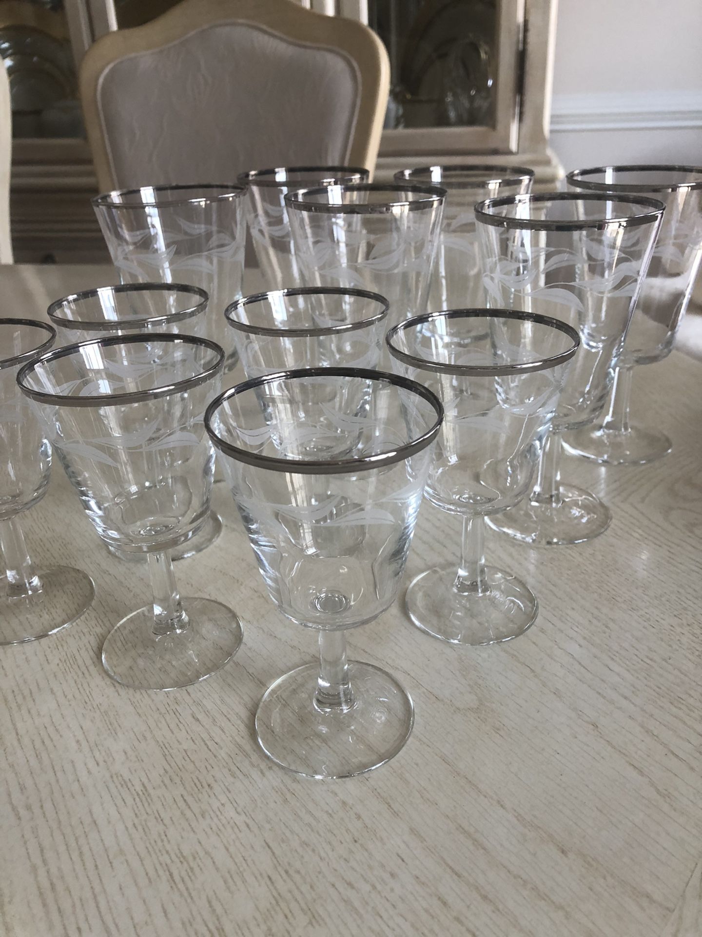 Vintage Silver Rim Laurel Leaf Etched Stemware by France