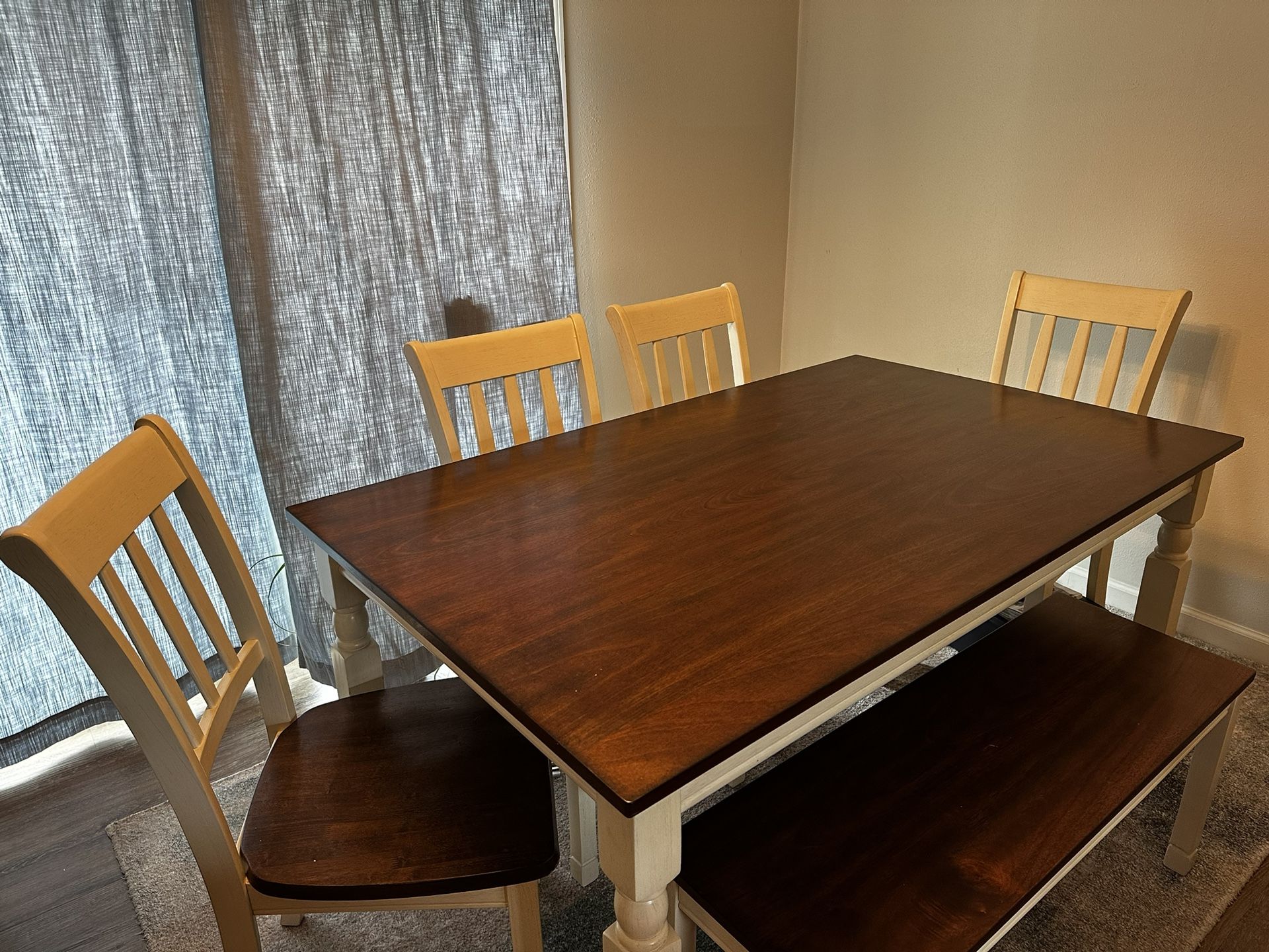 Dining Tablet Set, 4 Chairs And A Bench