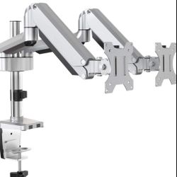 Dual Monitor Stand-Premium Aluminum Full Motion Swivel Gas Spring LCD Arm Fits for 2 Computer Screens 13 to 32 inches Silver