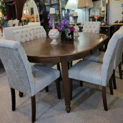 Brown Dining Table + 6 Side Chairs Soft Woven fabric