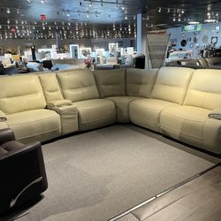 Beige 6pc Power Reclining Sectional Couch