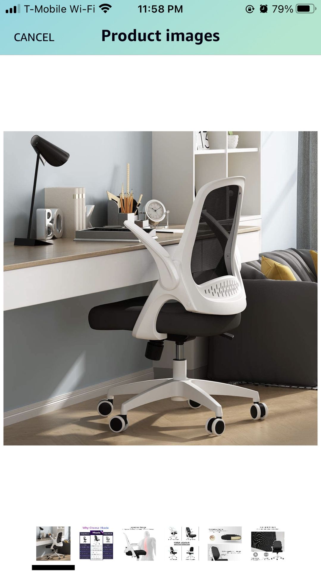 New— Hbada Office Task Desk Chair Swivel Home Comfort Chairs with Flip-up Arms and Adjustable Height, White