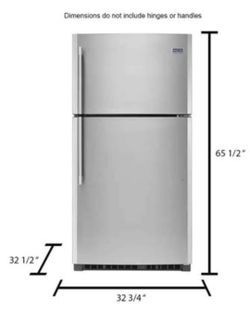 Maytag 21 cu. ft. 33-inch wide top-freezer refrigerator (Model MRT711SMFZ) in stainless steel.
Recently purchased as an extra refrigerator — selling o