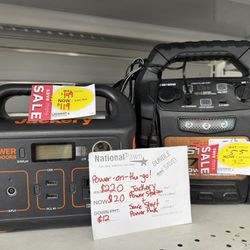 Jackery power station and sure start power pack 