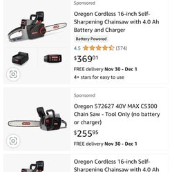 New In Box Oregon Chainsaw, Battery, And Charger