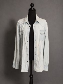 Tecovas Pearl Snap Denim Shirt Light Wash Western Cowboy Large