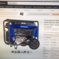 New Gas Westinghouse Generator 7500 Electric Start 