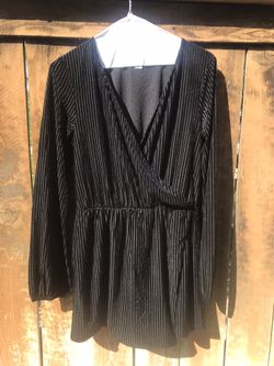 Black velvet striped romper new size M
