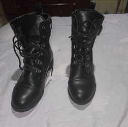 Black Lace-Up Combat Boots
