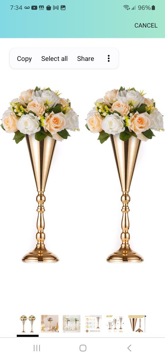 Pcs Tabletop Metal Wedding Flower Trumpet Vase, 16.5 inch Tall Table Decorative Centerpiece, Artificial Flower Arrangements for Anniversary Ceremony P