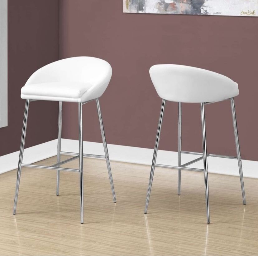 4 Chairs Monarch Specialties White 30-in H Bar height Upholstered Metal Bar Stool Back Model #I 2297