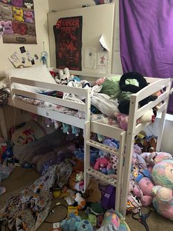 White Wood Low Loft Bed Frame