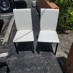  Metal Frame White Leather Chairs 