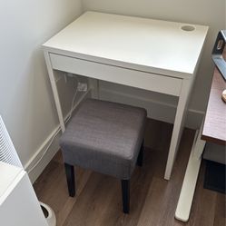 IKEA Desk, White And Stool