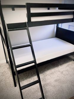 Black Wood Twin Bunk Bed with Ladder