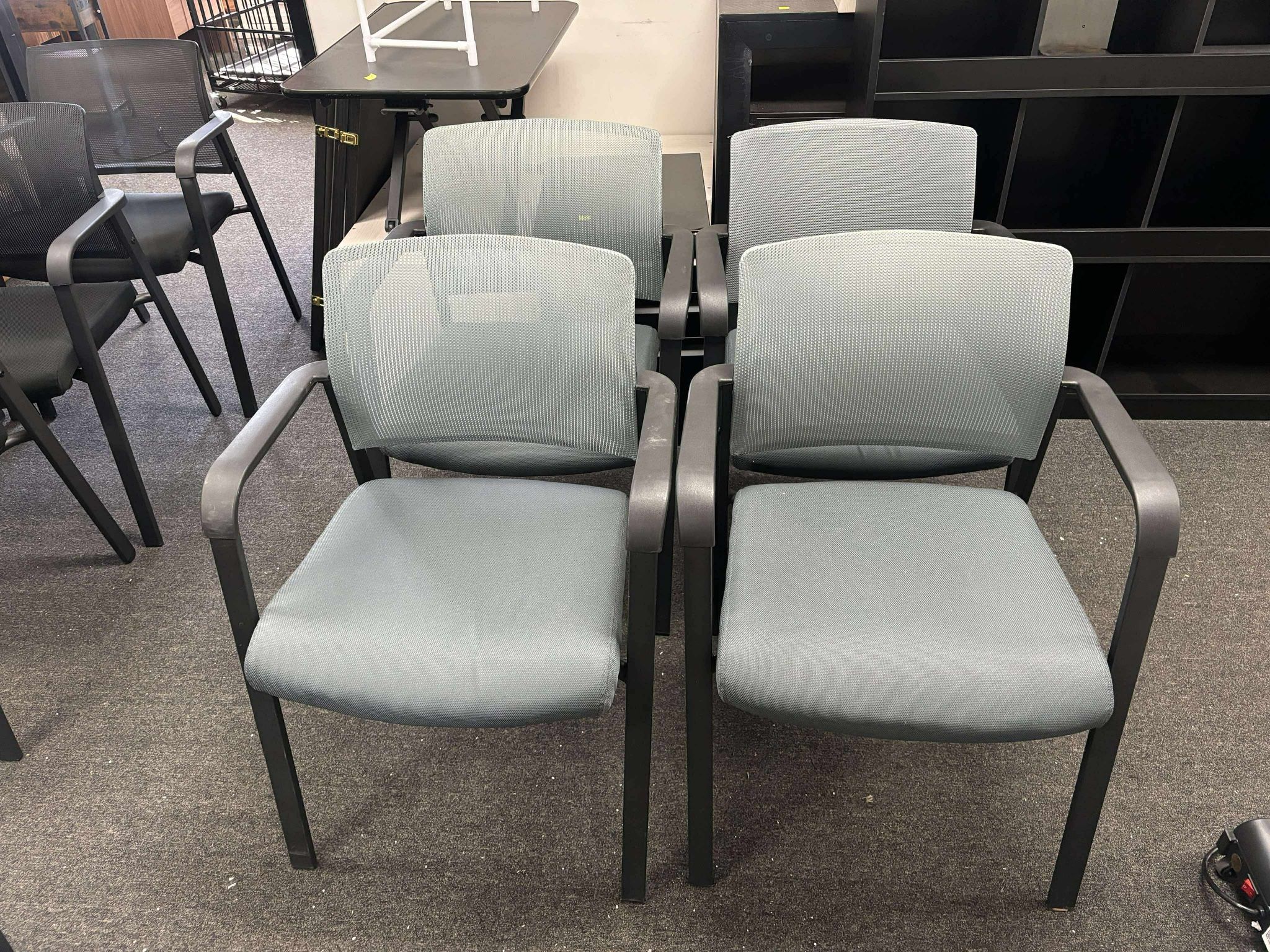 Guest Reception Stacking Office Chairs with Arm, Mesh Back Waiting Room Chairs set of 4(small damage)