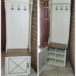 Barn Door Hall Tree with Bench and Shoe Storage / Coat Rack with Shoe Bench