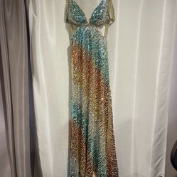 Rainbow Sequin Prom Dress Size 6