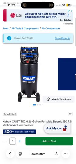 Kobalt QUIET TECH 26-Gallon Portable Electric 150 PSI Vertical Air Compressor