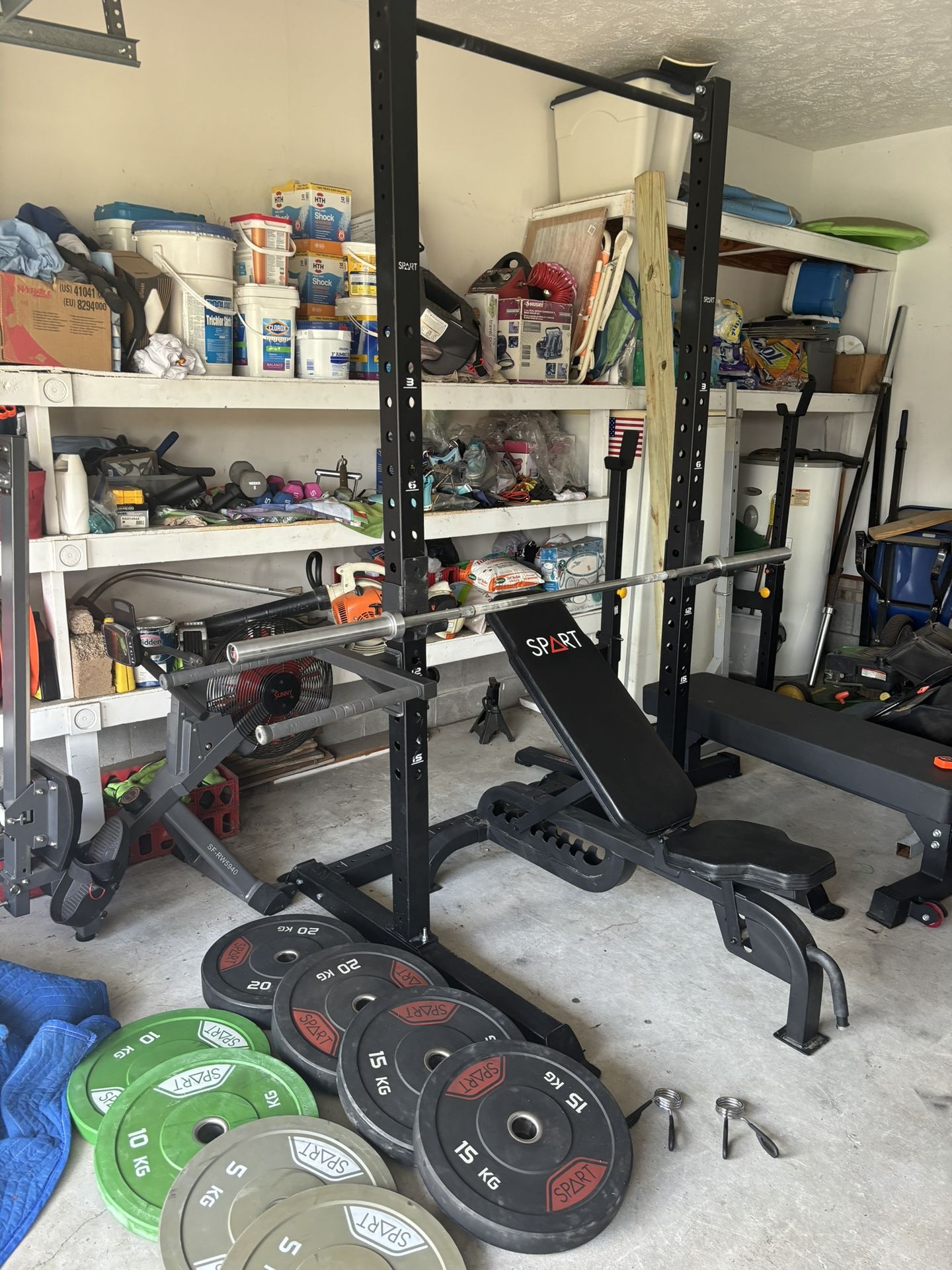 96” Olympic Squat Rack/Pull-Ups/Dips/Heavy Duty Bench/220 LBS BUMPER Plates,45 LB Olympic Matching Bar