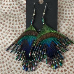 Sterling Silver Peacock Feather Earrings
