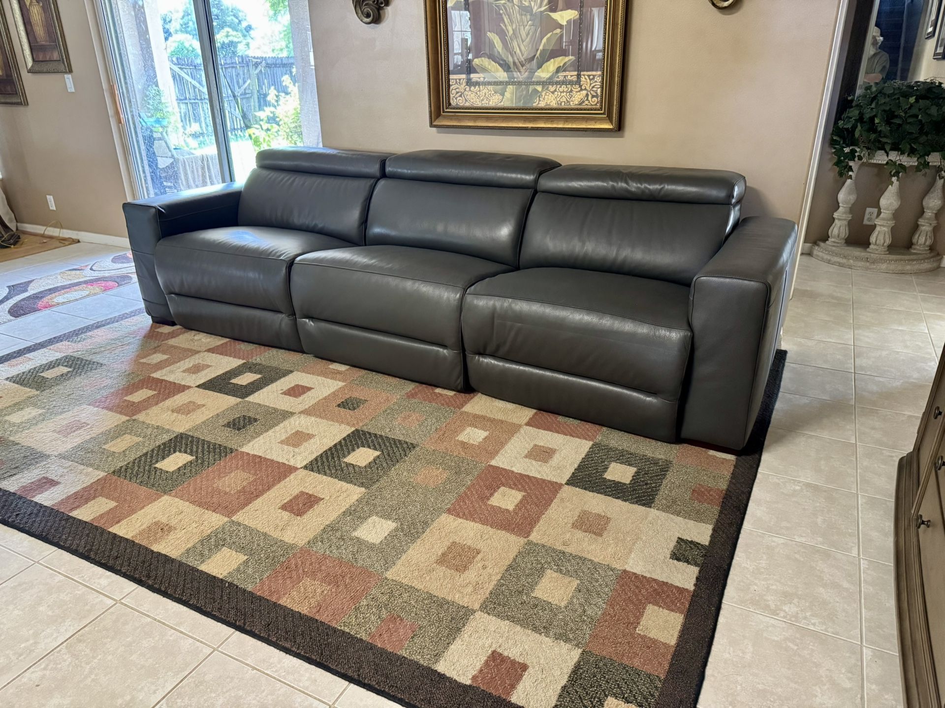 OVERSIZED Nevio Smoke Gray Leather TRIPLE Electric Sofa