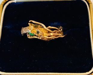 Antique 14k Gold Dragon & Jade Ring. Sz: 8.75