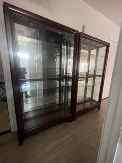 Dark Wood Glass Display Cabinets – Set of 2