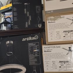 2 / Crystal Pendent  Lamps $95 Each & 2 / 52" Black Matte Ceiling Fans Led With Remote Control $95 Each Or All 4 Items For $350 .todo Los 4 De Lujo