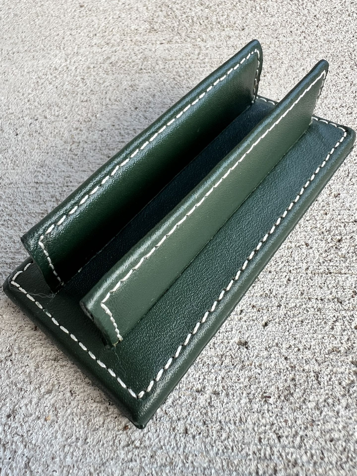 Coach Leather Business Card Holder – Green with White Stitching – Classic & Compact