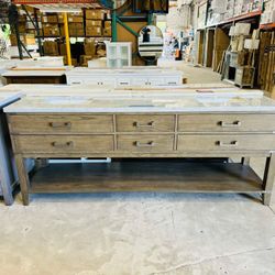 Brand New 84in Grey Oak Undermount Double Sink Bathroom Vanity with White Marble Top $949  