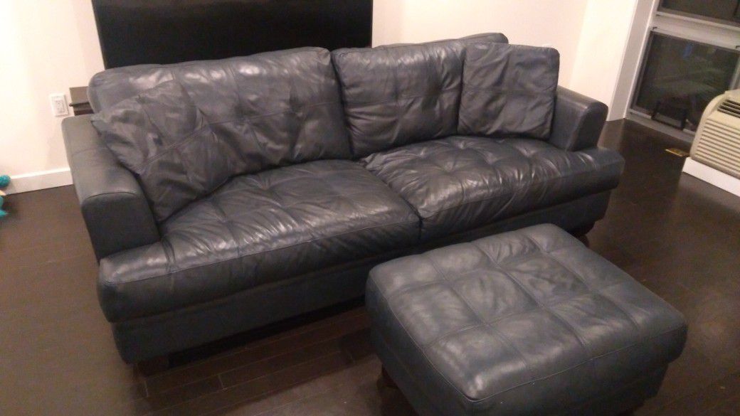 FREE leather navy couch with large matching ottoman