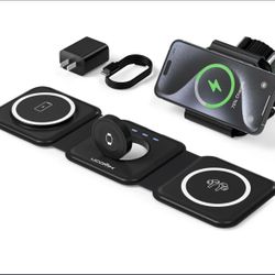 UCOMX 3 in 1 Charging Station for Multple Devices,Foldable 3 in 1 Wireless Charger for Travel,Nano Wireless Charging Station for iPhone 15 14 13 12 Pr