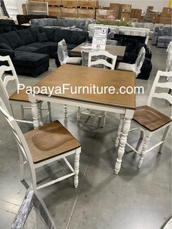 New 5pcs Counter Height Dining Set, Oak Finish Dining Set, Table And Chairs, Table, Chairs, Kitchen Set, Counter Height Table, Square Table, Big Table