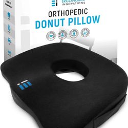 Ergonomic Innovations Orthopedic Donut Pillow: Memory Foam Chair Seat Cushion for Tailbone and Coccyx Pain, Sciatica, and Pressure Relief - Car, Desk,