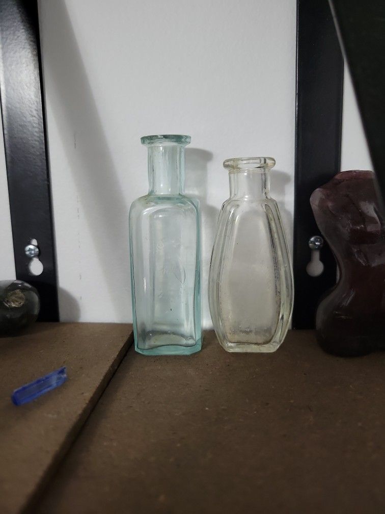 2 Vintage Clear Bottles 